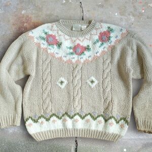 Vintage 80s/90s Needles & Yarn Cottagecore Floral Knit Sweater, Size L